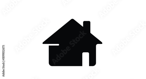 Simple black silhouette of a house with a chimney and door