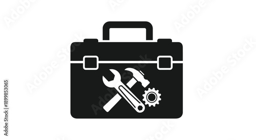 A black silhouette of an open toolbox with tools inside