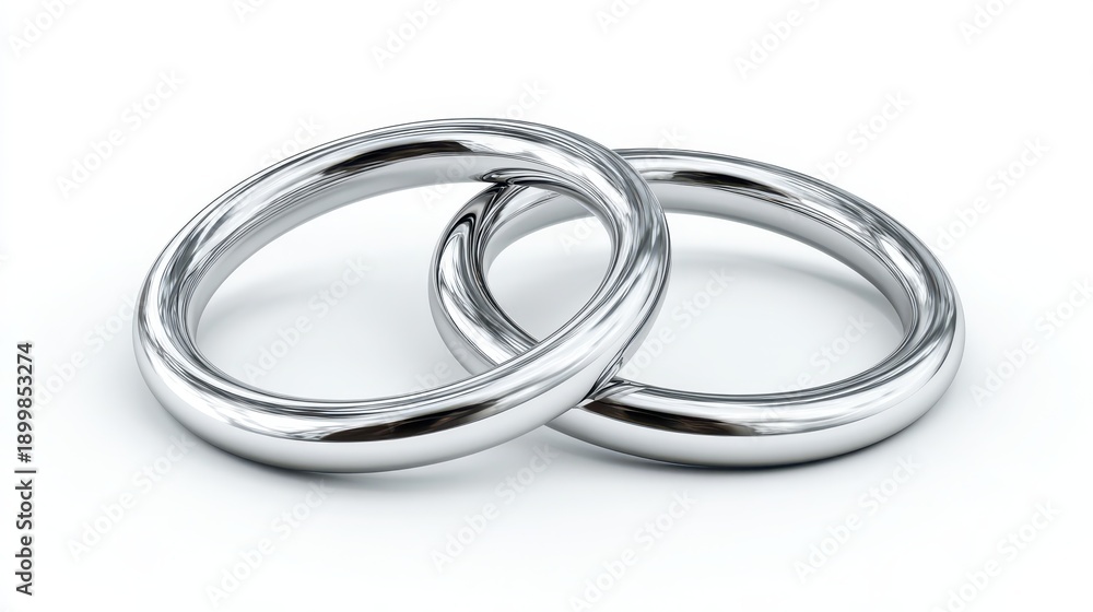 Naklejka premium Interlocked wedding rings: symbol of unity on a clean white surface