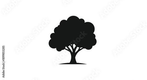 Simple black silhouette of a leafy tree on a white background