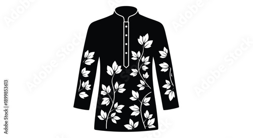 Black kurta with floral vine design a traditional south asian garment