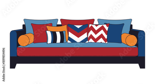 Colorful sofa with patterned pillows a modern living room element