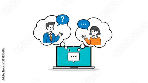 Digital Communication: Two people exchange messages online via a device interface