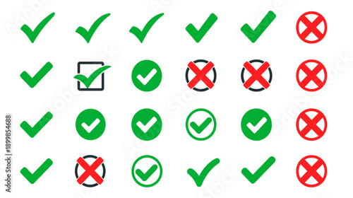 Acceptance Icons: Green Checkmarks and Red Crosses Symbolizing Decision and Validation