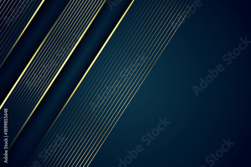 Abstract dark blue gradient background with luxurious glittering gold stripes design. Premium design with shadow effect for cards, certificates, invitations, and awards. VOL. 3