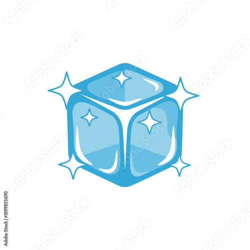Vibrant blue ice cube graphic, shimmering with cool refreshing energy, perfect for beverage branding or frosty design elements, symbolizing crispness and purity