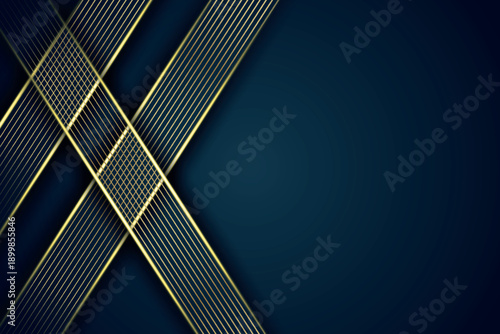 Abstract dark blue gradient background with luxurious glittering gold stripes design. Premium design with shadow effect for cards, certificates, invitations, and awards. VOL. 4