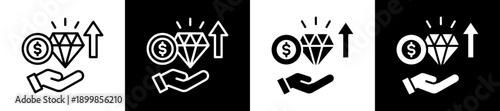 Value Icon Set In Black And White Filled Style Collection