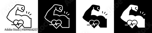 Muscle Icon Set In Black And White Filled Style Collection
