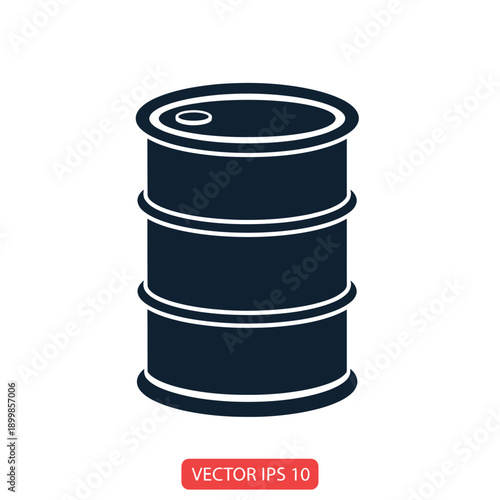 Clean vector illustration of a robust industrial barrel, suitable for representing oil, fuel, or chemical storage and transport. Essential graphic for energy and logistics themes