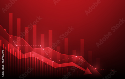 Business crisis graph stock market investment trading down on red background. vector technology digital design