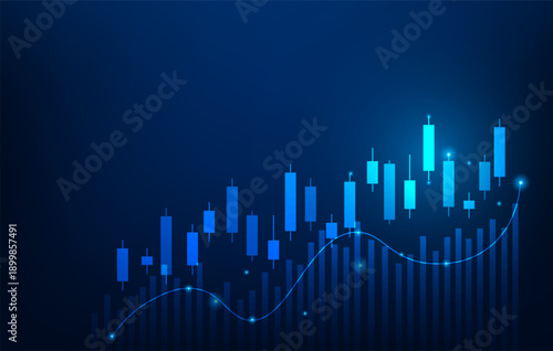 business finance economy and candlestick graph blue background. vector technology digital design