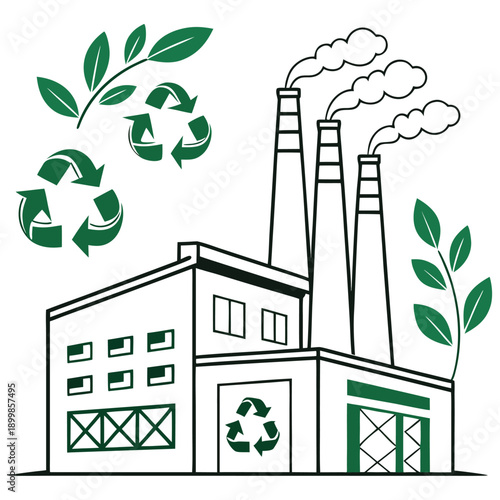 Recycling Factory Sustainable Industry Vector Illustration