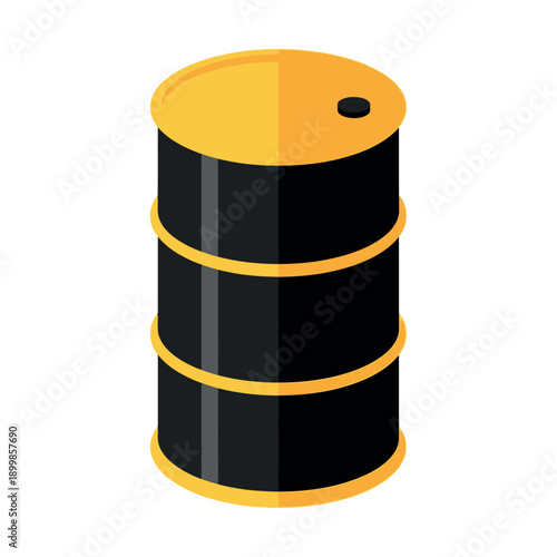 A graphic illustration of a black and yellow industrial oil barrel, symbolizing energy and raw materials