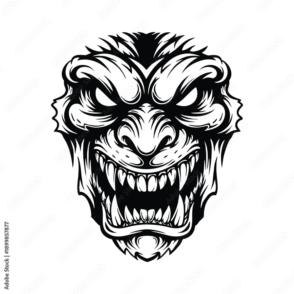 Obraz premium Fierce monster face with sharp teeth and intense expression