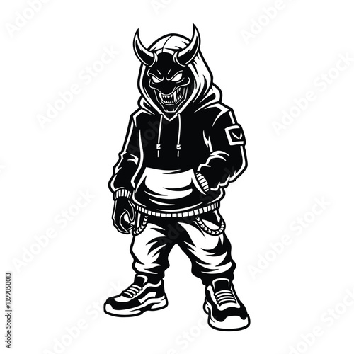 Stunning devil character in modern streetwear clothing