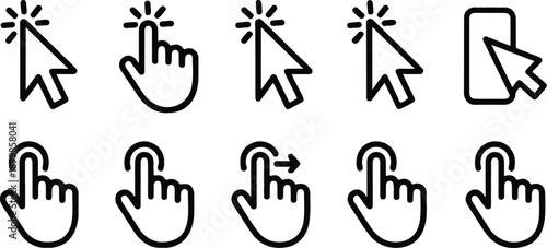 UI Interaction Outline Icon Set  Clicks, Taps, and Cursor Actions