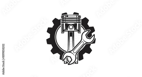Mechanical Piston Gear and Wrench Icon Symbol.