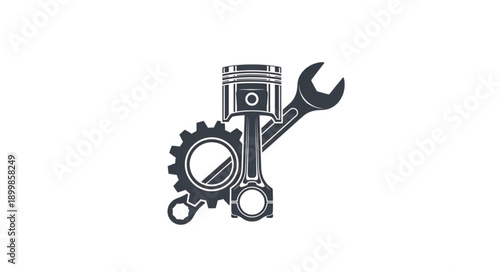 Mechanical Piston Gear and Wrench Illustration.