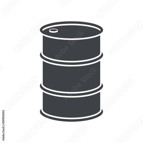 Vector icon of a robust industrial metal barrel, typically used for storing oil, chemicals, or other bulk liquids, symbolizing energy, manufacturing, and raw material transport and storage solutions
