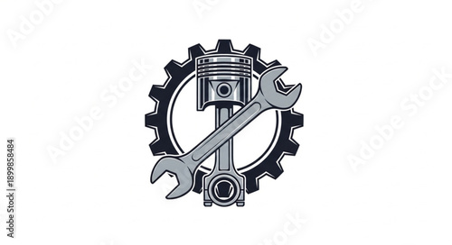 Mechanical Piston Gear and Wrench Symbol.