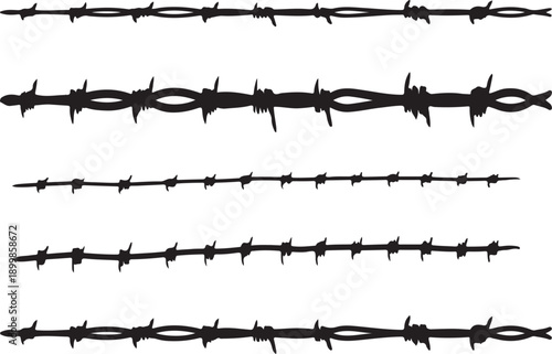 Vector illustration of sharp steel barbed wire isolated on a white background as a metal security fence barrier for prison jail and border protection