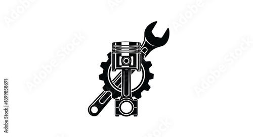 Mechanical Piston Gear and Wrench Symbol.