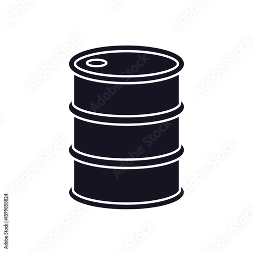 Black silhouette of a classic oil barrel with three distinct horizontal bands, representing industrial storage and crude oil