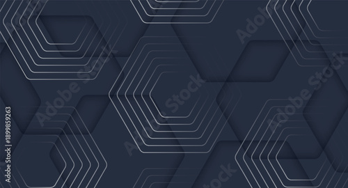 Dark purple abstract background with overlapping 3D hexagons and modern geometric lines. Vector design with hollow effect for cover, banner, brochure, certificate and presentation.