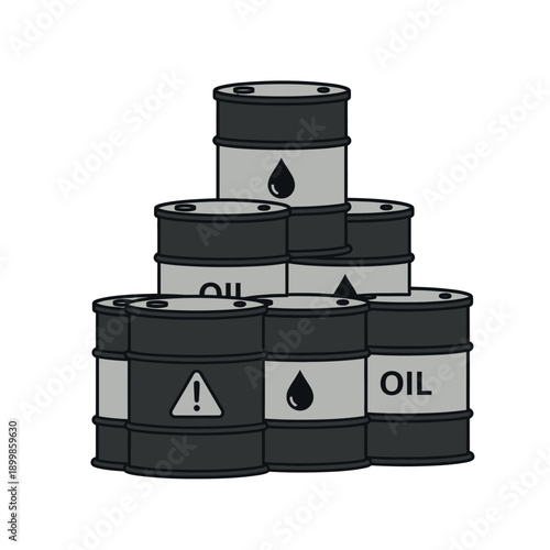 Stacked collection of industrial oil barrels symbolizing energy resources, petroleum reserves, and global fuel production for various economic sectors