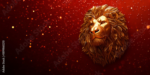 Wallpaper Mural Golden Lion Head Emblem on Red Textured Background Torontodigital.ca