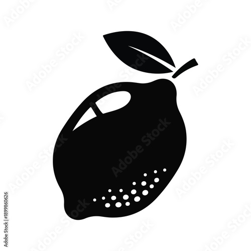 Minimalist lemon fruit silhouette with leaf.