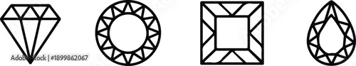 Diamond and Gemstone Outline Icons  Minimalist Vector Set