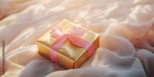 Wallpaper Mural Elegant Gift Box with Pink Ribbon in Bright Natural Light Torontodigital.ca