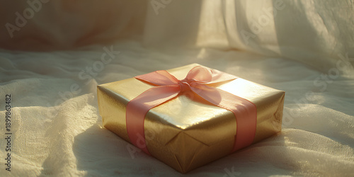Wallpaper Mural Elegant Gift Box with Pink Ribbon in Bright Natural Light Torontodigital.ca