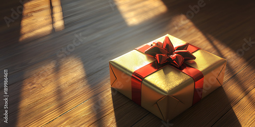 Wallpaper Mural Wrapped Gift Box with Red Ribbon in Soft Natural Light Torontodigital.ca
