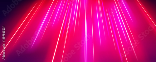 Glowing neon arcs spiral in a dark futuristic grid. Vibrant gradients and motion blur enhance dynamic energy perception. Abstract cyber ribbon.