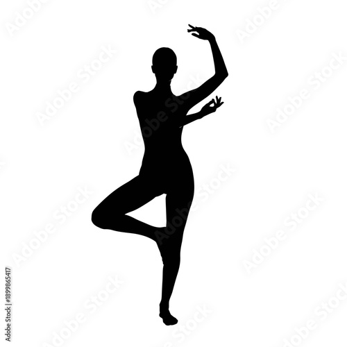 Silhouette of a dancer performing a graceful pose on a white background.