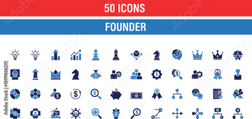 Founder and Startup Icon Set Featuring Leadership, Innovation, Investment, Strategy, Growth, Management, and Entrepreneurial Business Concepts