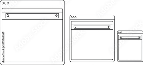 Responsive Web Browser Window Wireframe Illustration Showing Desktop Tablet and Mobile Screen Layouts for Website Design and User Interface Concepts