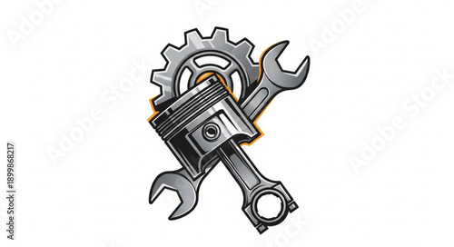 Mechanical Piston Gear and Wrenches Illustration.