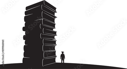 Man standing in front of a giant book stack