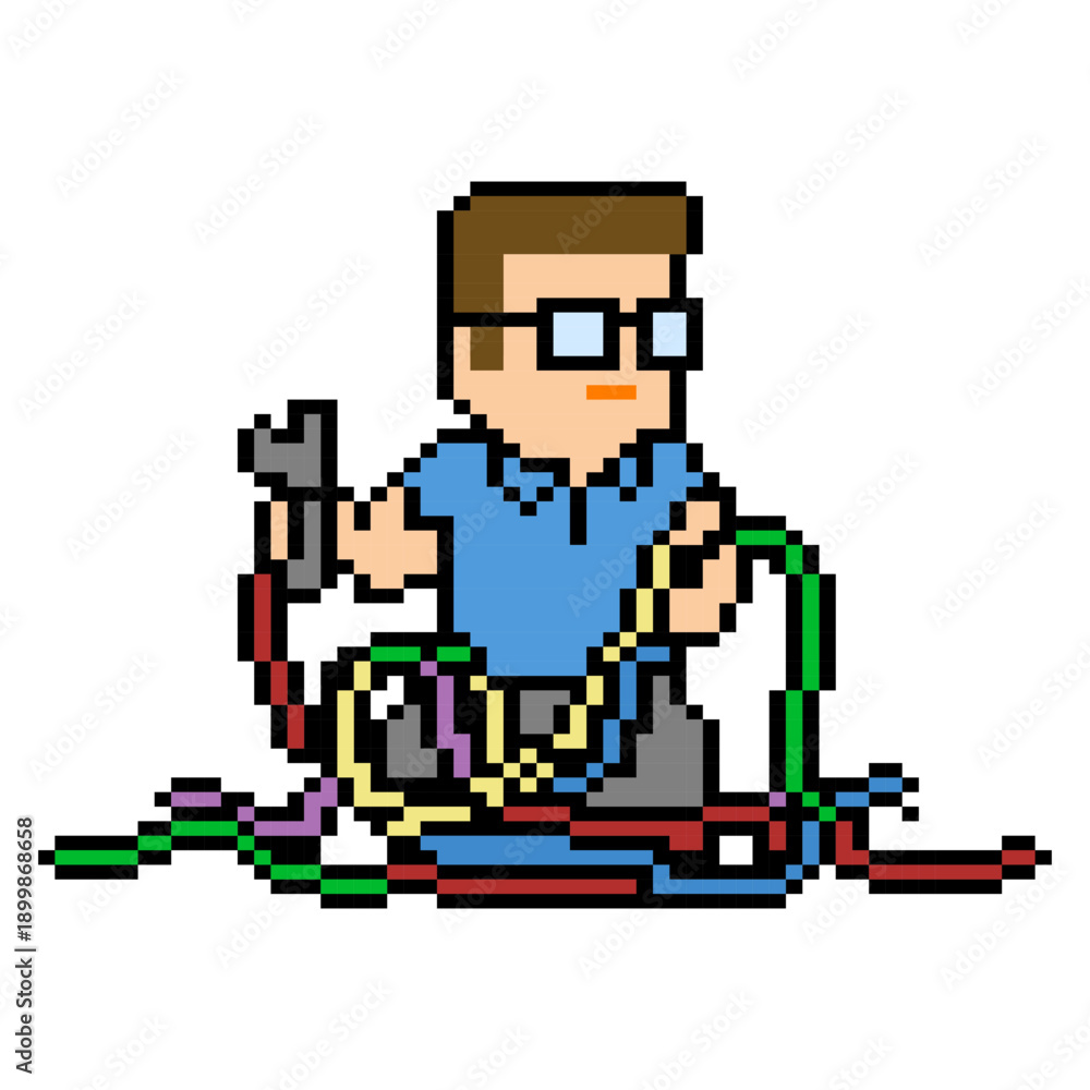 Obraz premium Technician Repairing Network Cables System Pixel