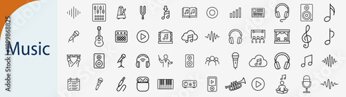 Music and sound equipment line icons set for audio production