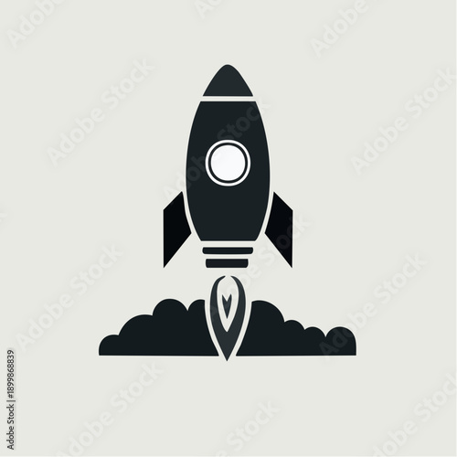 Sleek monochromatic graphic representing a rocket launch, symbolizing innovation, progress, and the exciting concept of new beginnings and upward trajectory in technology and business ventures