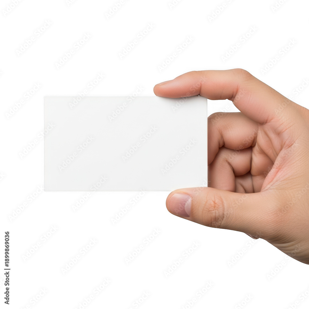 Fototapeta premium A hand holding a blank white business card isolated on transparent background