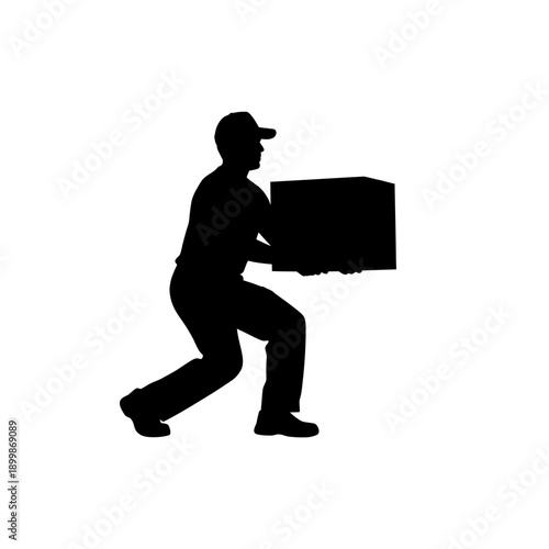 Silhouette of delivery man carrying a package in uniform.