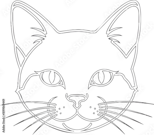 Line Art Cat Face Illustration.