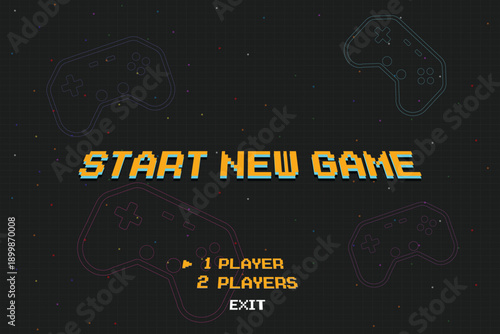 Start new game. retro 8-bit pixel art style game, vector illustration for games.