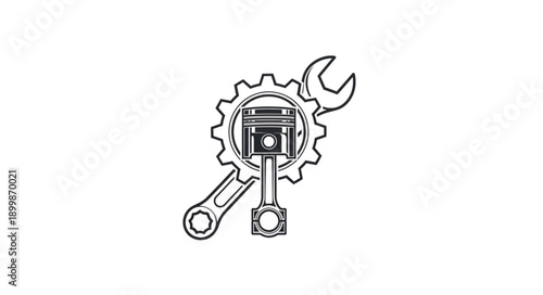 Piston and Wrench Icon for Mechanical Repair and Engineering.